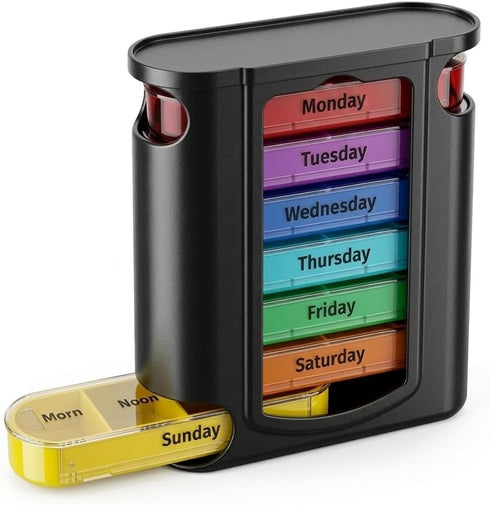 Vunpok Weekly Pill Organizer,7 Day Pill Organizer 4 Times a Day Medication Reminder,