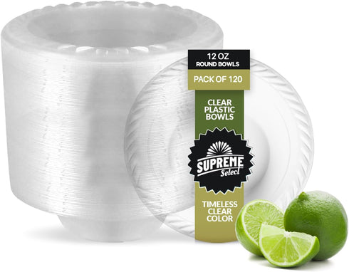 Clear Disposable Plastic Bowls Pack of 120, 12 Oz Microwave Safe Bowls for Soup, Salad, Dessert, Parties