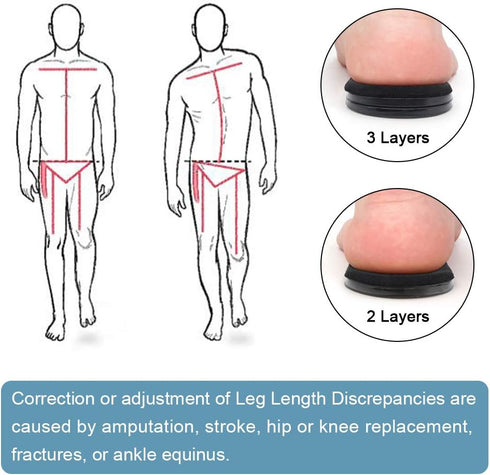Dr.Foot Adjustable Orthopedic Heel Lift Inserts - Height Increase Insole for Heel Pain, Black, 3 Layers