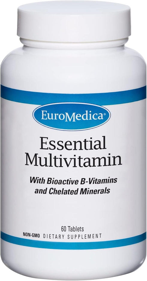 Euromedica Essential Multivitamin - 60 Tablets with Bioactive B Vitamins, Vitamin E, D3 & Chelated Minerals