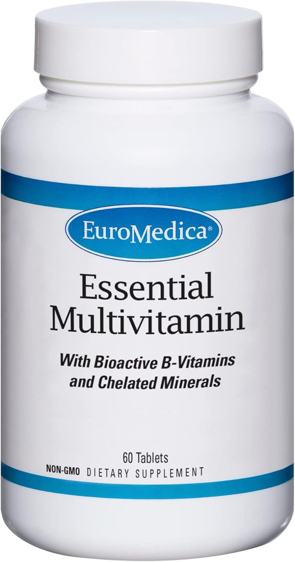 Euromedica Essential Multivitamin - 60 Tablets with Bioactive B Vitamins, Vitamin E, D3 & Chelated Minerals