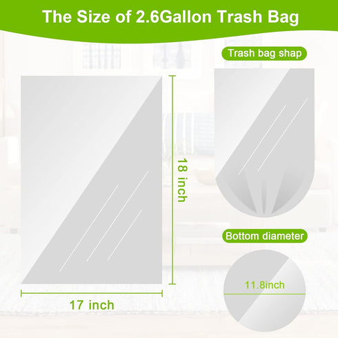 100 Clear 2.6 Gallon Small Trash Bags (White) for Home, Office, Kitchen, Bathroom