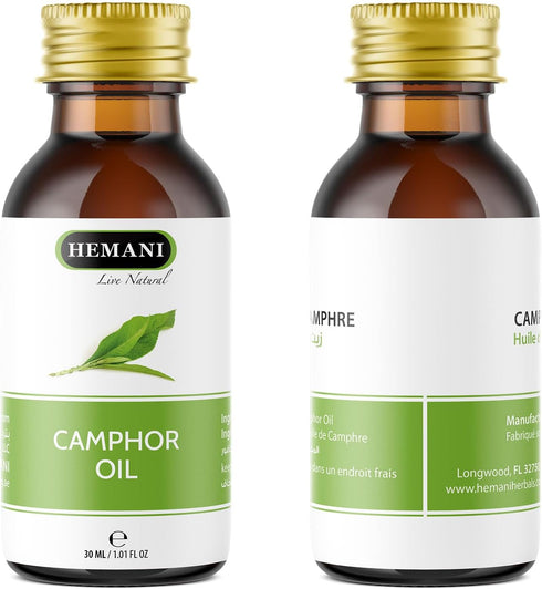 Hemani 30ml (1 Oz) 100% Camphor Oil Fl - Pure Steam Distilled | Cinnamomum Camphora | Natural Aromatic Oil for Massage