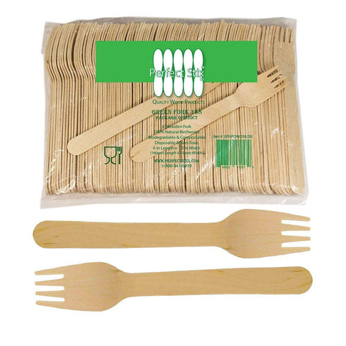 Perfect Stix Disposable Wooden Forks, 100% All-Natural Compostable Forks 6" Length (Pack of 100)