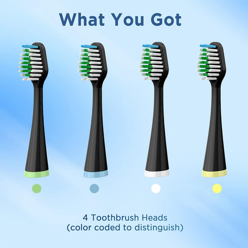 Replacement Toothbrush Heads for Waterpik Complete Care 5.0/9.0 (CC-01/WP-862), 4 Count, Black with Covers