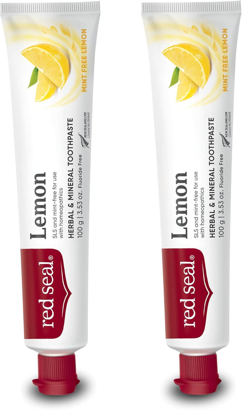 Red Seal Herbal & Mineral Lemon Toothpaste - Vegan Friendly, Non-Mint Flavor, SLS Free, 3.53 oz (Pack of 2)