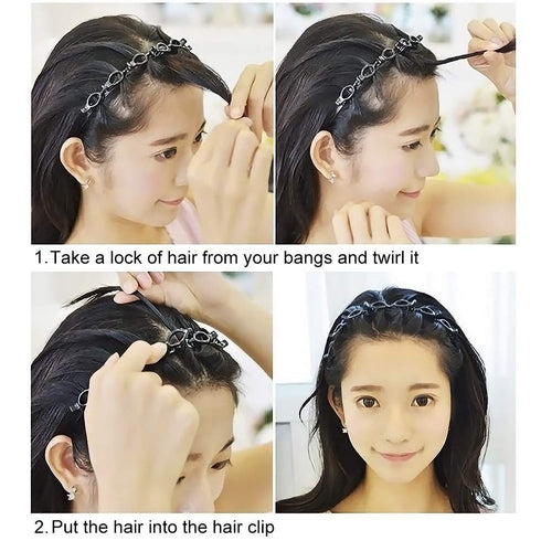 Women's Fashion Headbands with Clips - Thin Plastic Braided Twist Plait Hairpin for Workout, Double Layer Hair Tools