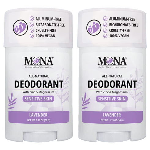 MONA BRANDS All Natural Deodorant for Women & Men, Sensitive Skin, No Aluminum or Baking Soda, 2-Pack Lavender