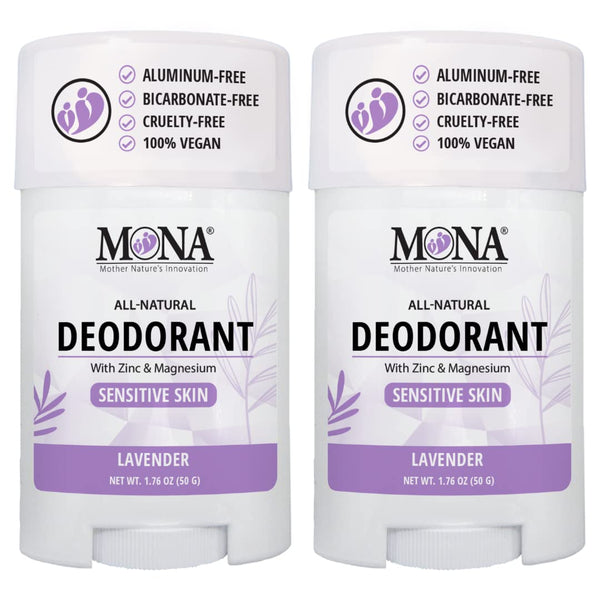 MONA BRANDS All Natural Deodorant for Women & Men, Sensitive Skin, No Aluminum or Baking Soda, 2-Pack Lavender