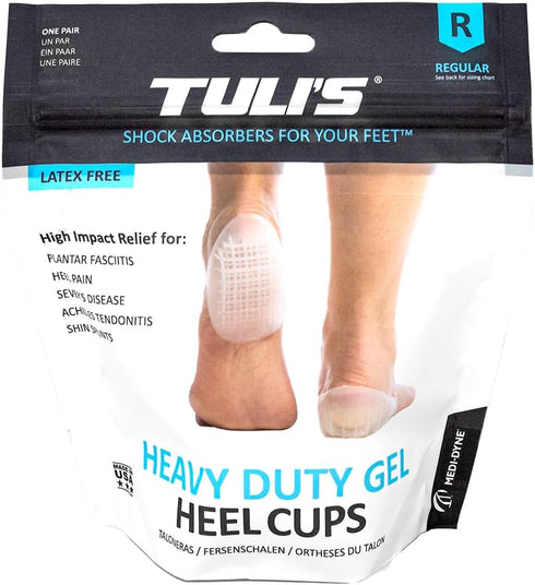 Tuli's Heavy Duty Gel Heel Cups, Cushion Insert for Shock Absorption, Small, 1 Pair