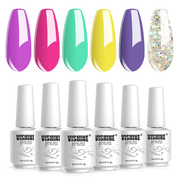 Vishine 6 Colors Gel Nail Polish Set - Rainbow Candy Nail Art Gift Box, Soak Off UV LED Gel Polish Kit 8ml