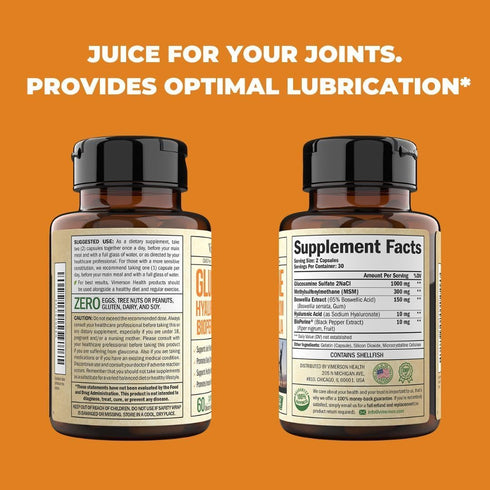 Glucosamine Sulfate with Hyaluronic Acid, 5-in-One Joint Support Supplement, Antioxidant & Inflammatory Support, 2 Pack