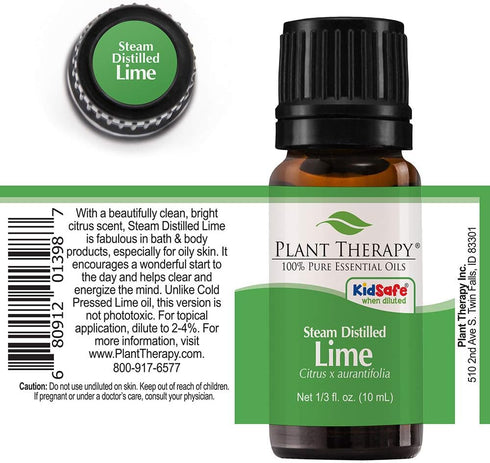 Plant Therapy Lime Steam Distilled Essential Oil, 10 mL, 100% Pure, Therapeutic Grade
