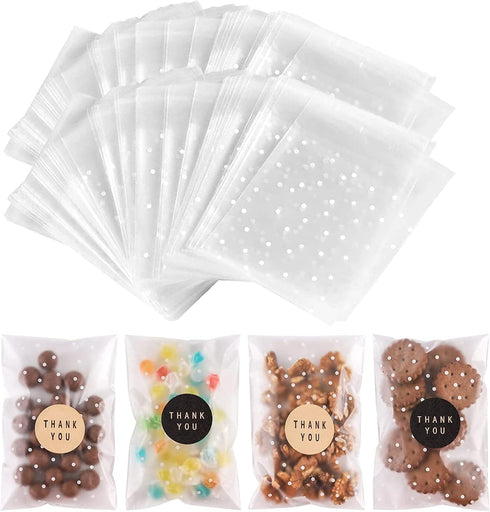 200PACK Self Sealing Cellophane Treat Bags, Clear Cookie Bags for Gift Giving with Stickers, 4X6INCH