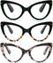 DXYXYO Oversized Cat Eye Reading Glasses, Women Blue Light Blocking with Magnification 1.5, 3 Pack