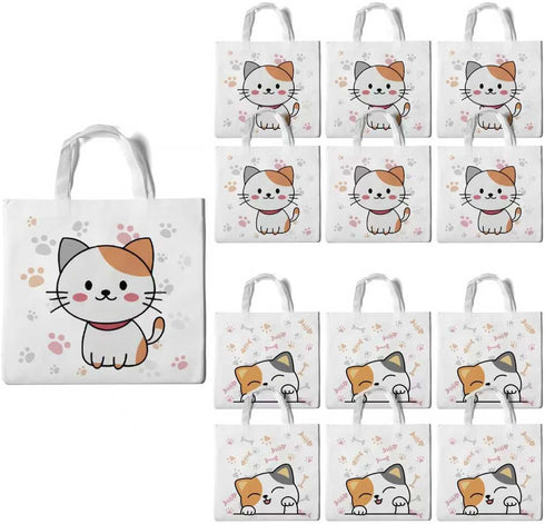 Lyosehy 12PCS Pet Cats Party Favors Non Woven Bags Miaow Cat Goodie Bags