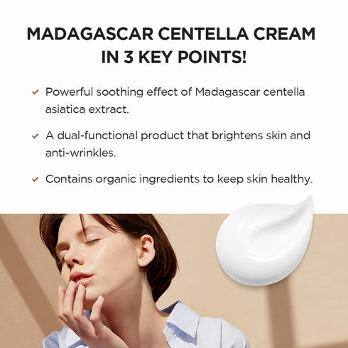 SKIN1004 Madagascar Centella Cream, 2.53 fl.oz, Organic Ingredients for Moisturizing, Brightening, Wrinkle Care