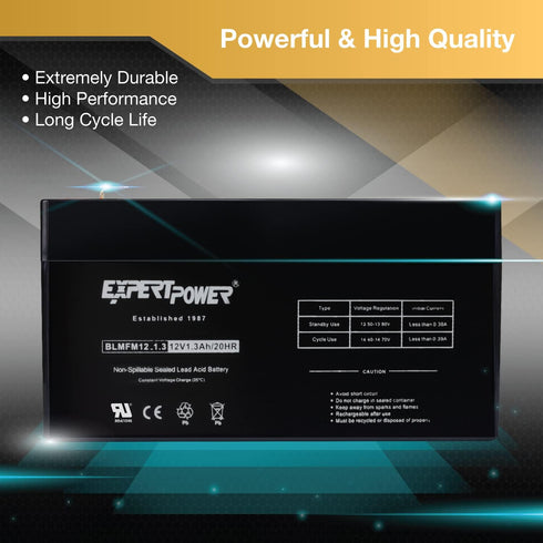 ExpertPower 12V 1.3Ah SLA Rechargeable Battery with F1 Terminals (EXP1213)