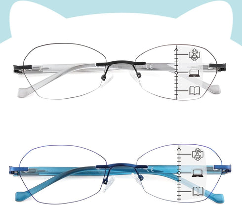 Rimless Multifocus Reading Glasses Women Progressive Multifocal No Line Bifocal Reader Blue Light Computer Eyeglasses