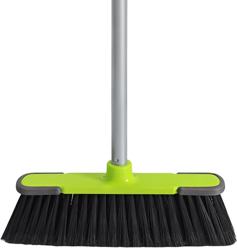 Green Indoor Broom with 54" Long Handle for Floor Cleaning in Kitchen, Garage, and Patio