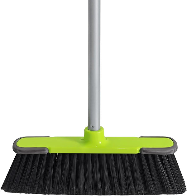 Green Indoor Broom with 54" Long Handle for Floor Cleaning in Kitchen, Garage, and Patio