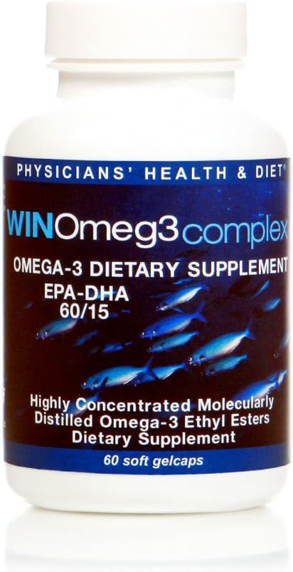 WINOmeg3complex 60 Count - 15 EPA - DHA Pharmaceutical-Grade Omega 3 (30 Servings) 1080mg EPA
