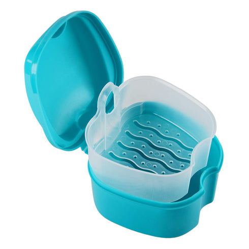 Coolrunner Denture Case - Denture Cup with Strainer, Storage Box for Travel, Retainer Cleaning (Green)