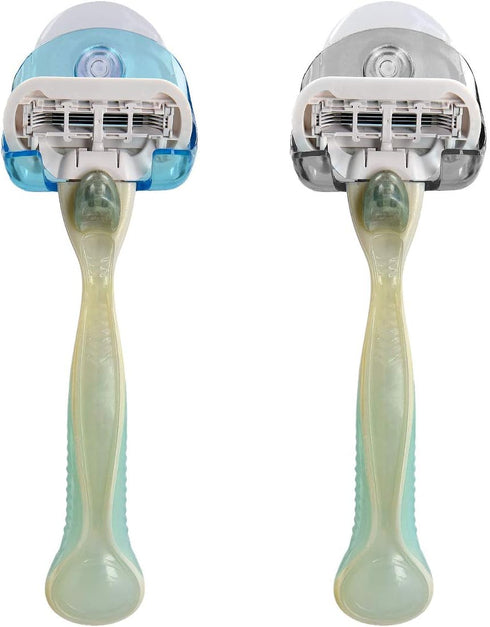 kwmobile 2x Razor Holder with Suction Cup - Self-Adhesive Shaver Wall Mount - Black/Light Blue/Transparent Bathroom