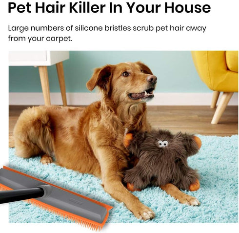 TreeLen Rubber Broom - Carpet Rake Pet Hair Remover with Squeegee Extension for Cleaning Floors
