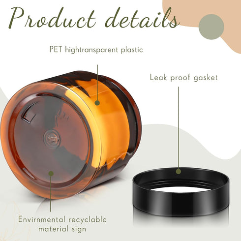 Patelai 4 Pieces Round Clear Plastic Jars with Lids, Leak Proof Containers for Travel Storage & Beauty Products (Amber,