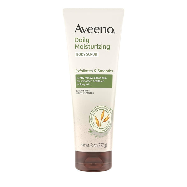 Aveeno Daily Moisturizing Body Scrub, 8 oz Exfoliating Body Wash for Healthier Skin, Sulfate-Free Oat Formula