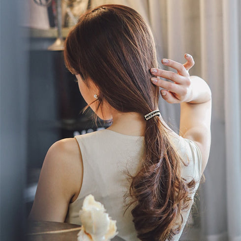 Ruihfas Stretchy Elastic Ponytail Holder, 1Pcs Sparkling Crystal Rhinestone Hair Band for Women (Gold Tone White)