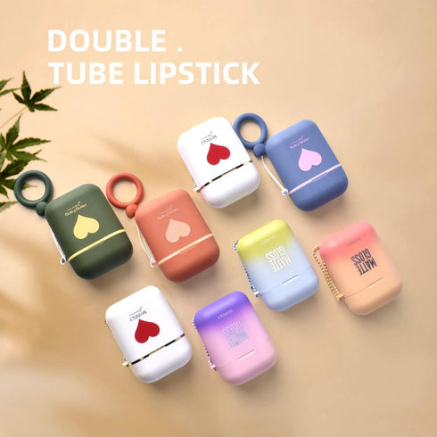 LAMUSELAND Matte Lipstick, 2Pc Set Waterproof Long Lasting Lip Stain Dual-color Lip Gloss Gift Kit for Girls