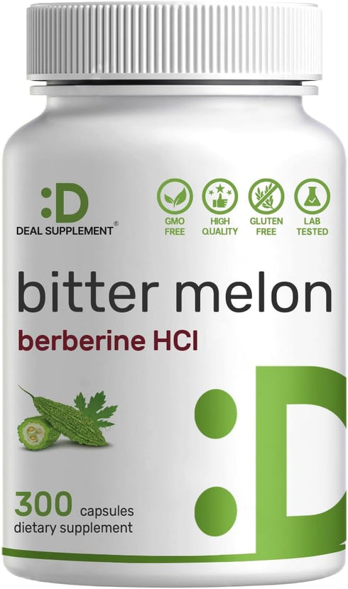 Bitter Melon with Berberine Supplement, 15,000mg Per Serving, 300 Capsules, Plant Based, Non-GMO