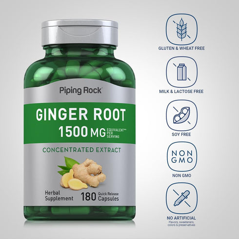 Piping Rock Ginger Root Capsules | 1500 mg | 180 Count - Non-GMO, Gluten Free Supplement