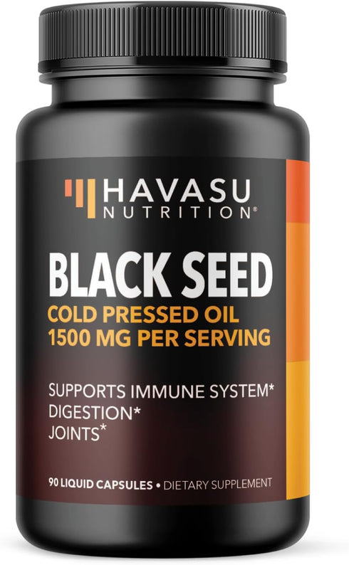 Black Seed Oil Nigella Sativa Cold-Pressed Capsules, 1500mg for Immune Support, 90 Vegetarian Capsules
