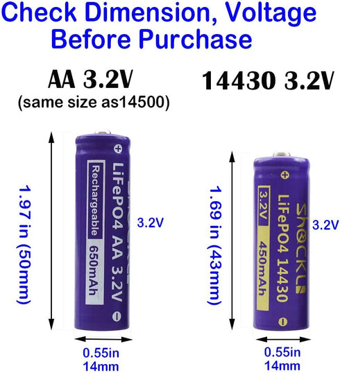 Shockli AA 3.2V LiFePo4 650mAh Battery (4 Pack), Ideal for Solar Garden Light
