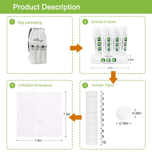 Compressed Cleaning Wipes, Travel Reusable Face Towels, 50 Pieces with 5 Carrying Cases