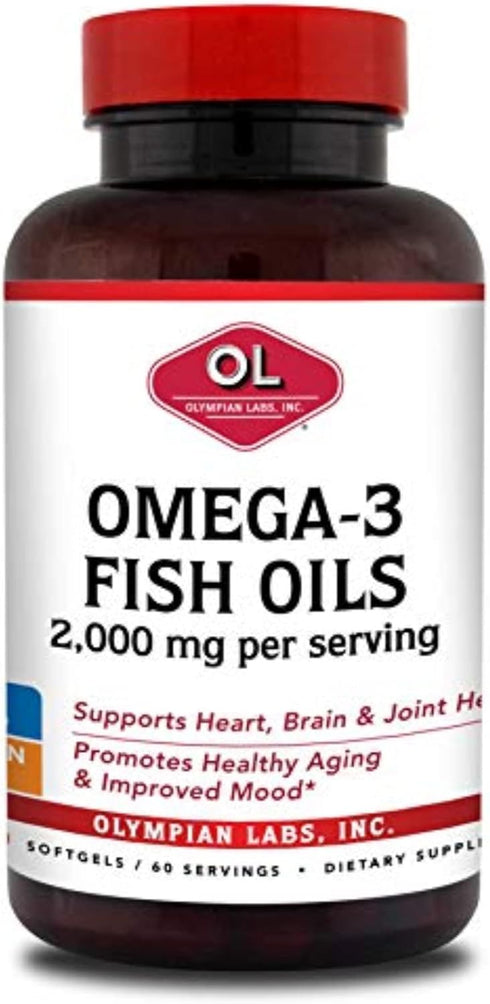 Olympian Labs Omega-3 Fish Oils, 2000mg per Serving - 120 Count, Supports Brain & Heart Health