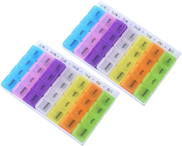 Psivika 2 Pack Weekly Pill case Colorful Pill Organizer Medicine Storage 28 compartments