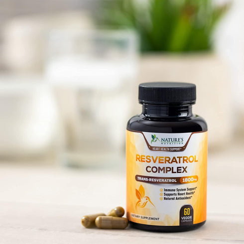 Resveratrol 1800mg - Extra Strength Trans-Resveratrol Supplement for Immune Support & Healthy Aging - 60 Capsules