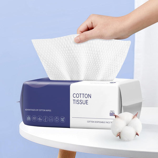 Disposable Face Towel, 100 Count Soft Cotton Dry Wipes for Washing and Cleansing, Facial Tissue for Skincare