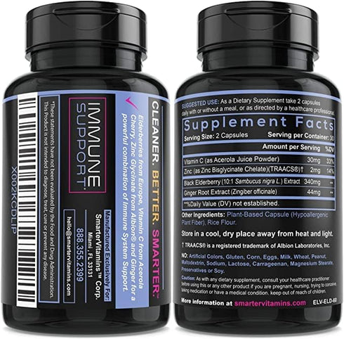 Smarter Elderberry Capsules - 180 Vegan Pills (3 Pack) - Vitamin C, Ginger & Zinc for Immune Support, Powerful
