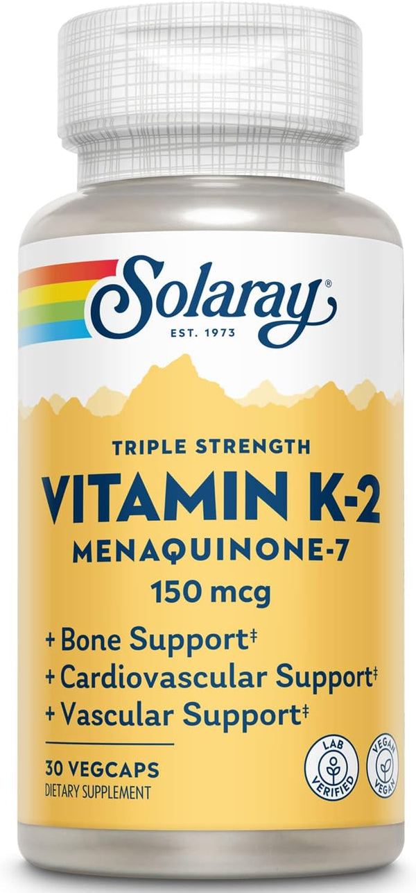 SOLARAY Triple Strength Vitamin K-2 as MK-7, 150 mcg, 30ct, Heart & Bone Health Support