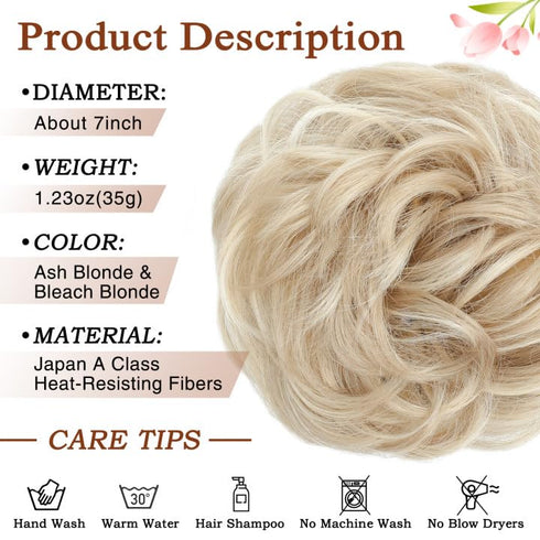 MORICA Messy Bun Hair Piece for Women - Elastic Wavy Curly Fake Bun Hair Extension Chignon Ponytail Hairpieces (Ash