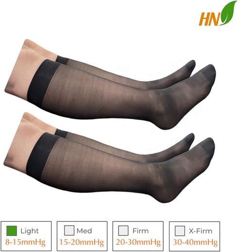 HealthyNees 8-15 mmHg 2 Closed Toe Sheer Compression Leg Ultra Thin Pairs Socks