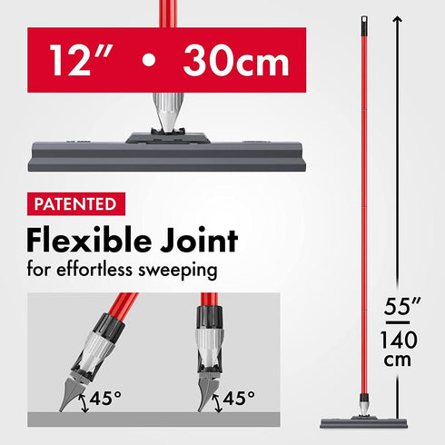 Silicone Floor Squeegee with 55-Inch Long Handle, 12-Inch Single Cast Blade, 360° Swivel Joint for Garage and Shower