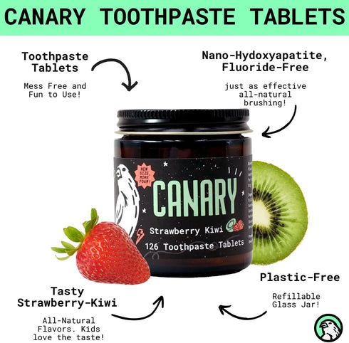 Canary Toothpaste Tablets Strawberry Kiwi - 189 Count Chewable Nano-Hydroxyapatite Teeth Cleaning Tablet, No Fluoride,