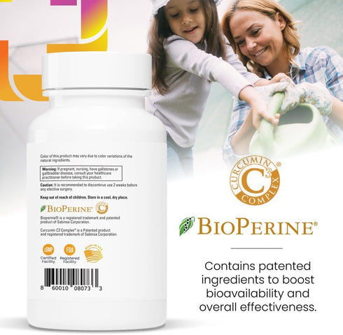 Turmeric C3 Complex Curcumin Supplement - 60 Capsules, 500mg with BioPerine Black Pepper Extract, Curcuminoids 475mg