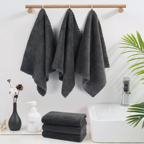 SUNLAND Microfiber Face Cloth, Reusable Makeup Remover Towel, Ultra Soft Face Washcloth 12"x12", 6 Pack Dark Grey